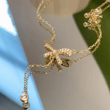 European Style Bowknot Zircon Pendant Necklace 925 Sterling Silver
