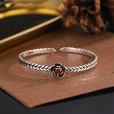 Retro Red Crystal Bangle Silver Plated Flower Bracelet