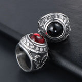 European Style Satan Skeleton Sheep Head Ring With Red Agate Stone