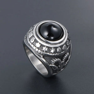 European Style Satan Skeleton Sheep Head Ring With Red Agate Stone