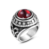 European Style Satan Skeleton Sheep Head Ring With Red Agate Stone