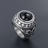 European Style Satan Skeleton Sheep Head Ring With Red Agate Stone
