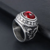 European Style Satan Skeleton Sheep Head Ring With Red Agate Stone