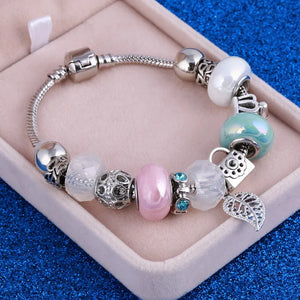 Vintage Silver Crystal Charm Bracelet Women DIY Jewelry