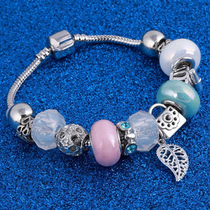 Vintage Silver Crystal Charm Bracelet Women DIY Jewelry