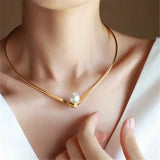 European Wind Metal Pearl Collar Necklace for Women