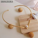 European Wind Metal Pearl Collar Necklace for Women