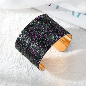 European Metal Bangle Women Punk Blingbling Sequin Wide Cuff Bracelet