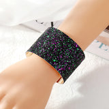 European Metal Bangle Women Punk Blingbling Sequin Wide Cuff Bracelet