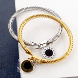 Euro Wire Rope Buckle Bracelet Stainless Steel Roman Tag Jewel