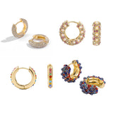Multicolor CZ Pearl Huggie Hoops Earrings