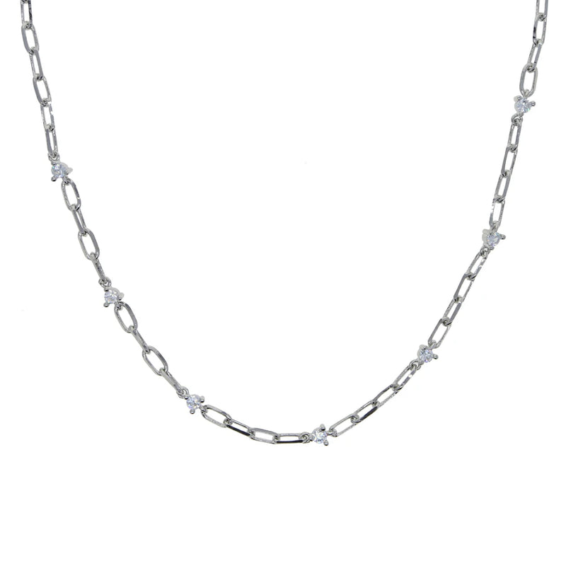 European Women Jewelry CZ Station Choker Necklace