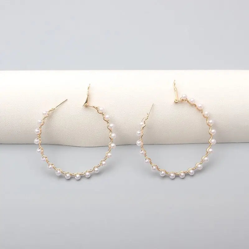 European-American Style Letter C Large Circle Earrings with Pearl