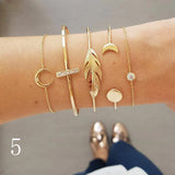Crystal Leaves Moon Lightning Bracelet Set for Women