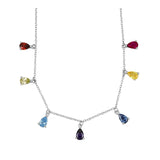 925 Silver Chain Rainbow Zircon Choker Necklace Water Drop Silver Necklace