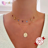 925 Silver Chain Rainbow Zircon Choker Necklace Water Drop Silver Necklace