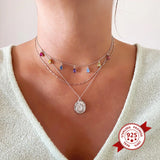925 Silver Chain Rainbow Zircon Choker Necklace Water Drop Silver Necklace