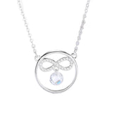 925 Silver Necklace with Zircon, Round Pendant for Women