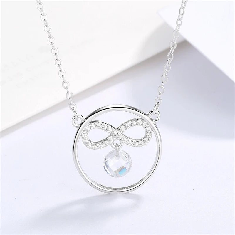 925 Silver Necklace with Zircon, Round Pendant for Women