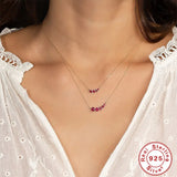 925 Silver Rose Red Zircon Pendant Necklace for Lovers