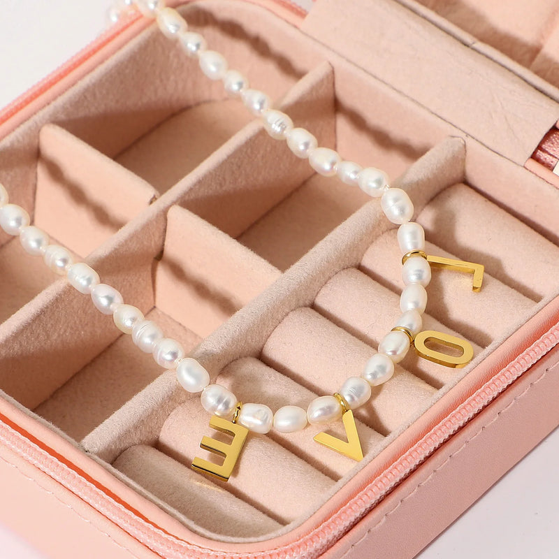 18K Plated Baroque Pearl Beaded Necklace Love Necklace