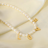 18K Plated Baroque Pearl Beaded Necklace Love Necklace