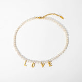 18K Plated Baroque Pearl Beaded Necklace Love Necklace