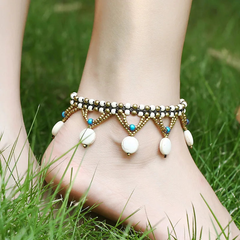 Boho Turquoise Cake Anklet Braided Foot Ornament