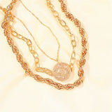 Punk Style Multi-Layer Alloy Necklace Set with Relief Pendant