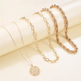 Punk Style Multi-Layer Alloy Necklace Set with Relief Pendant