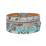 Crystal Feather Leather Bracelet Vintage Bohemian Turquoise Magnet Buckle