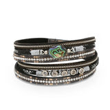 Crystal Feather Leather Bracelet Vintage Bohemian Turquoise Magnet Buckle