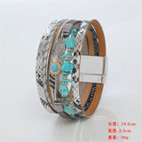 Crystal Feather Leather Bracelet Vintage Bohemian Turquoise Magnet Buckle