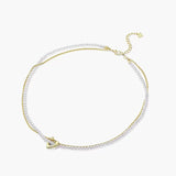 Double Layer Pearl Chain Heart Pendant Choker Necklace