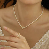 Double Layer Pearl Chain Heart Pendant Choker Necklace