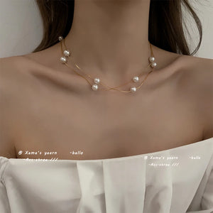 Double-Layer Pearl Choker Necklace for Women