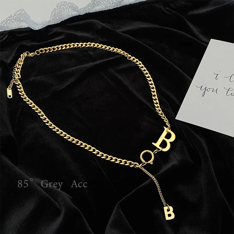 Exaggerated B Letter Titanium Steel Choker Necklace Gothic Jewelry Hip Hop