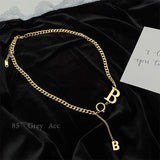Exaggerated B Letter Titanium Steel Choker Necklace Gothic Jewelry Hip Hop