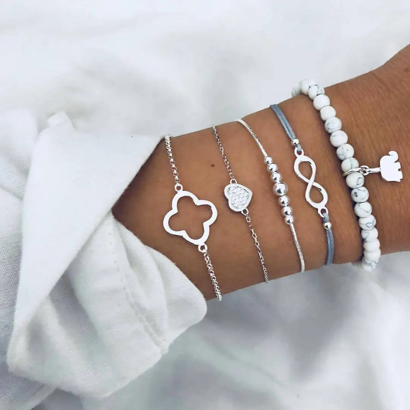 Elephant Love Beads Bracelet Set - 5-Piece Set