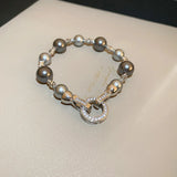 Pearl Crystal Charm Bracelet Women Stainless Steel Cuff