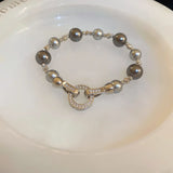 Pearl Crystal Charm Bracelet Women Stainless Steel Cuff