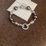 Pearl Crystal Charm Bracelet Women Stainless Steel Cuff