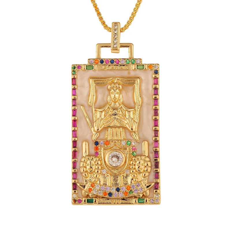 Enamel Tarot Pendant Hip Hop King Necklace Party Gift