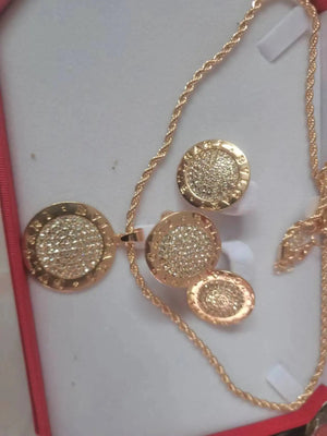 European American Alloy Plating Ring Earrings Necklace 3Pc Set Women