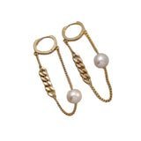 Metal Chain Pearl Tassel Earrings For Woman
