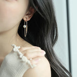 Metal Chain Pearl Tassel Earrings For Woman