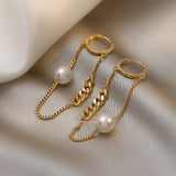 Metal Chain Pearl Tassel Earrings For Woman