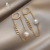 Metal Chain Pearl Tassel Earrings For Woman