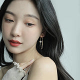 Metal Chain Pearl Tassel Earrings For Woman
