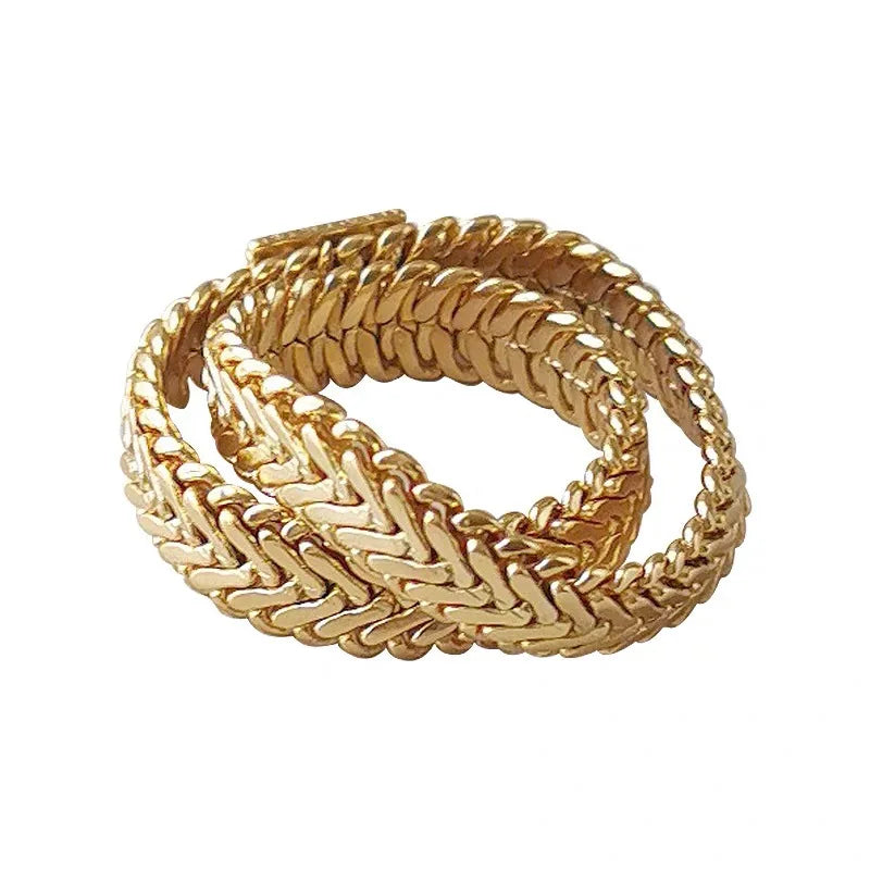 French Snakebone Soft Chain Lady Ring Double Layer Copper